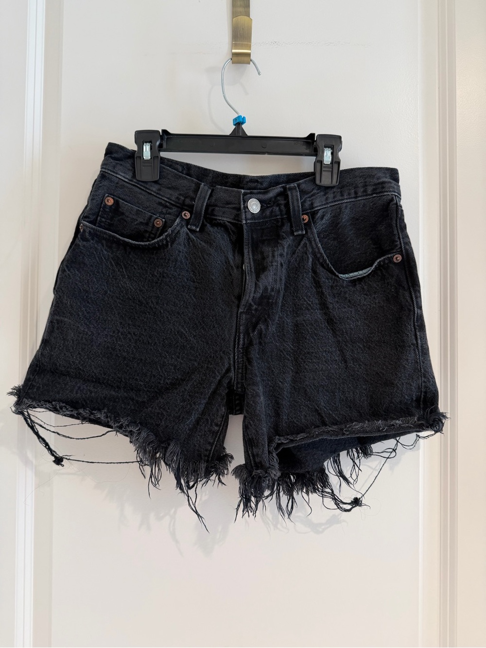 Levi's Classic 501 Black Frayed Raw-Edge Denim Cutoff Shorts